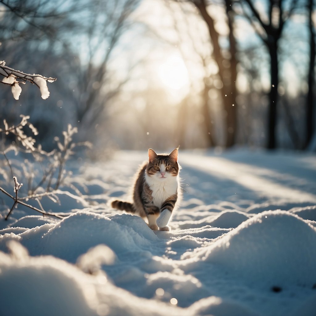 cat walking in winter