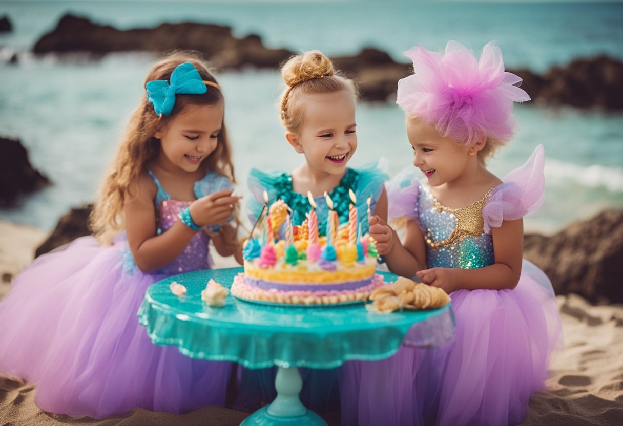 girls celebrating birthday party in mermaid style
