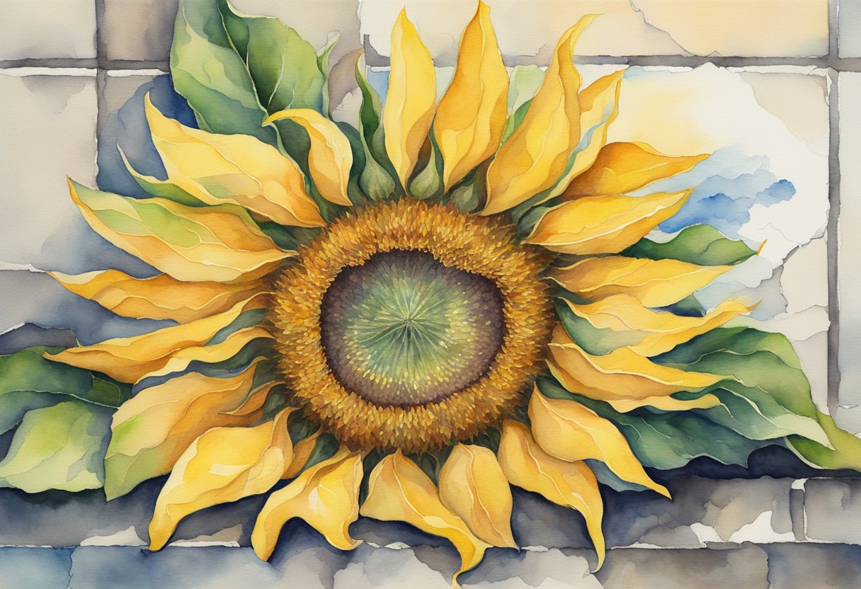 A digital watercolor of a big sunflower