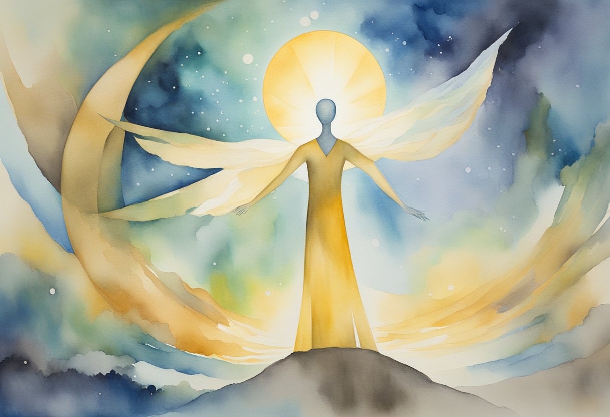 a digital watercolor of an angle in the moonlight