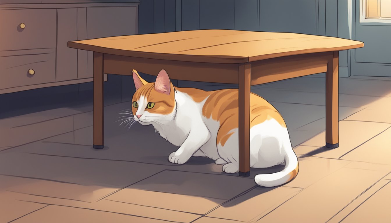 Cat sitting under the table