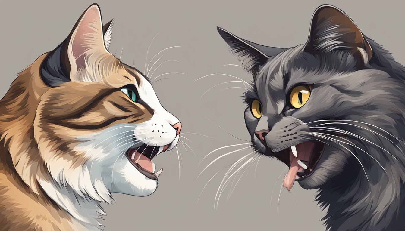 Two angry cats seeing each other