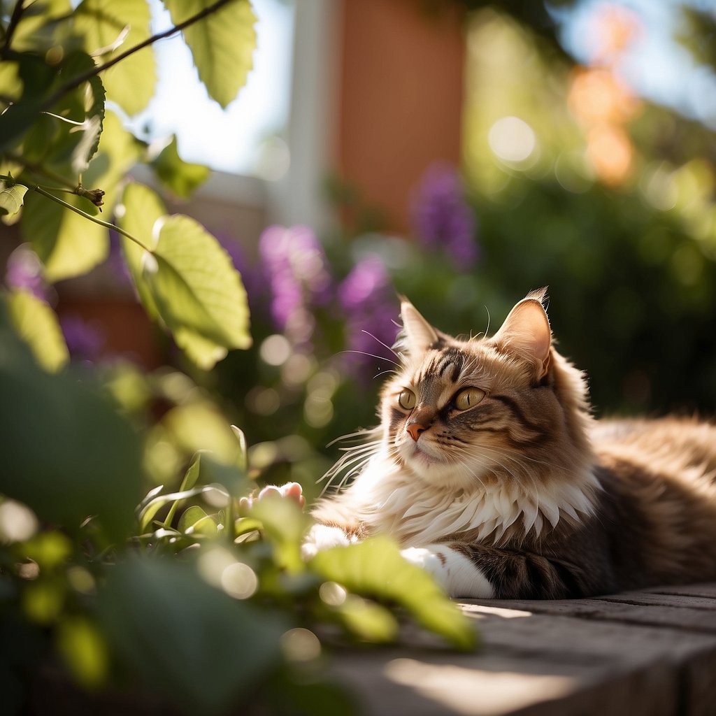 cat with plants