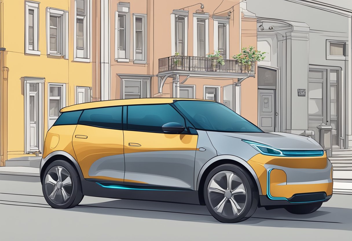 electric SUV hand drawn concept car visualization parked on street