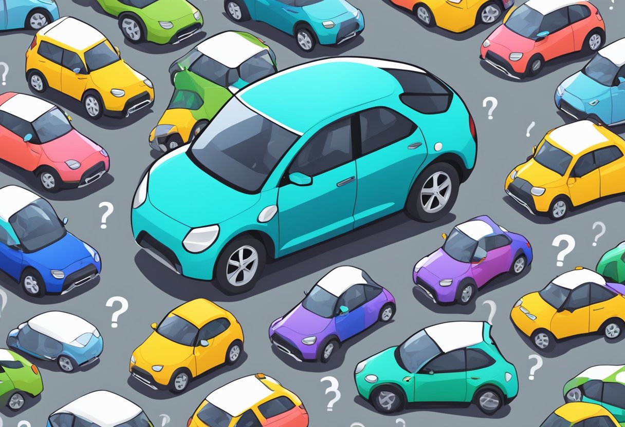 color illustration of multiple cars with question marks