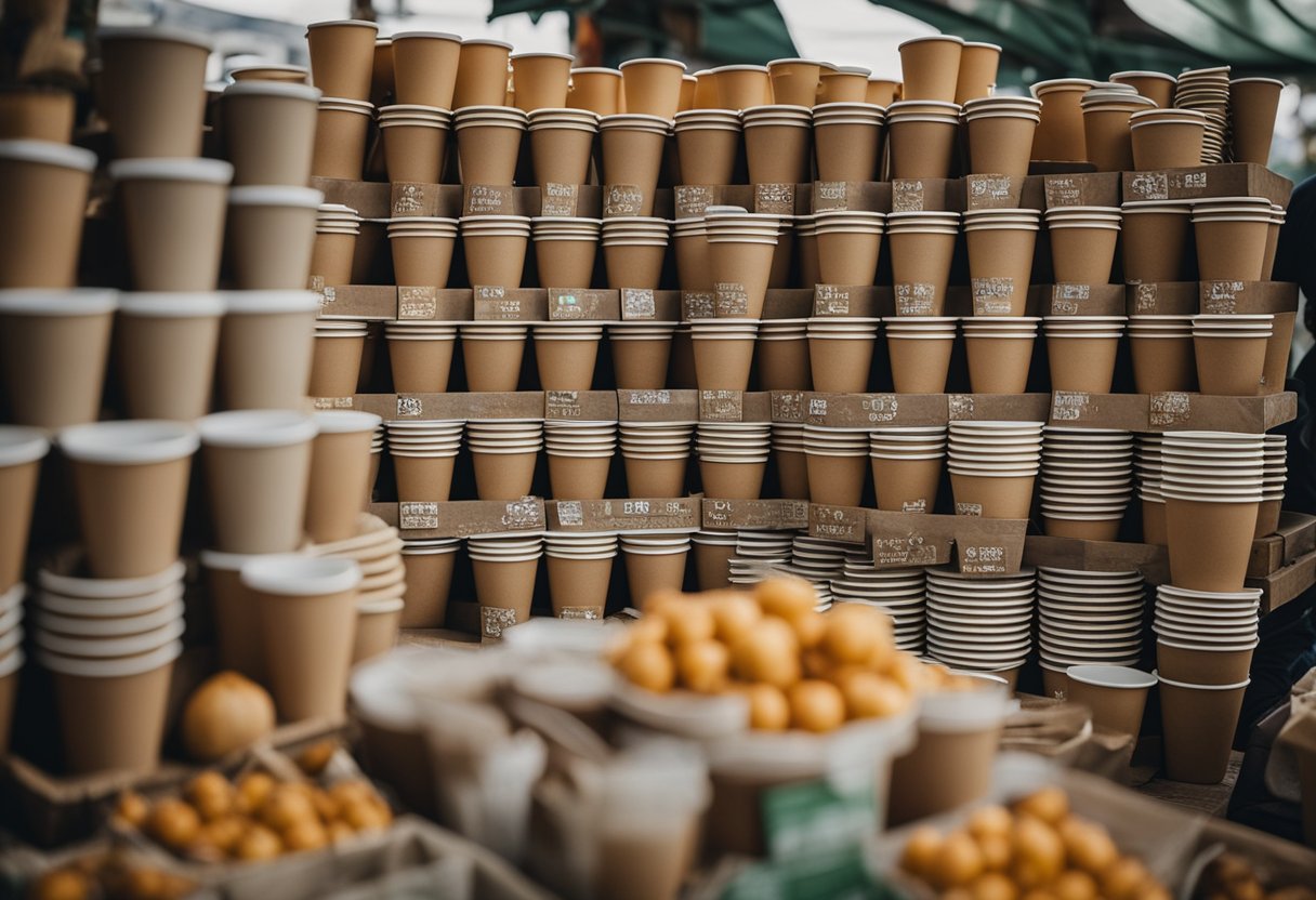 large quantity of cups stacked up on display