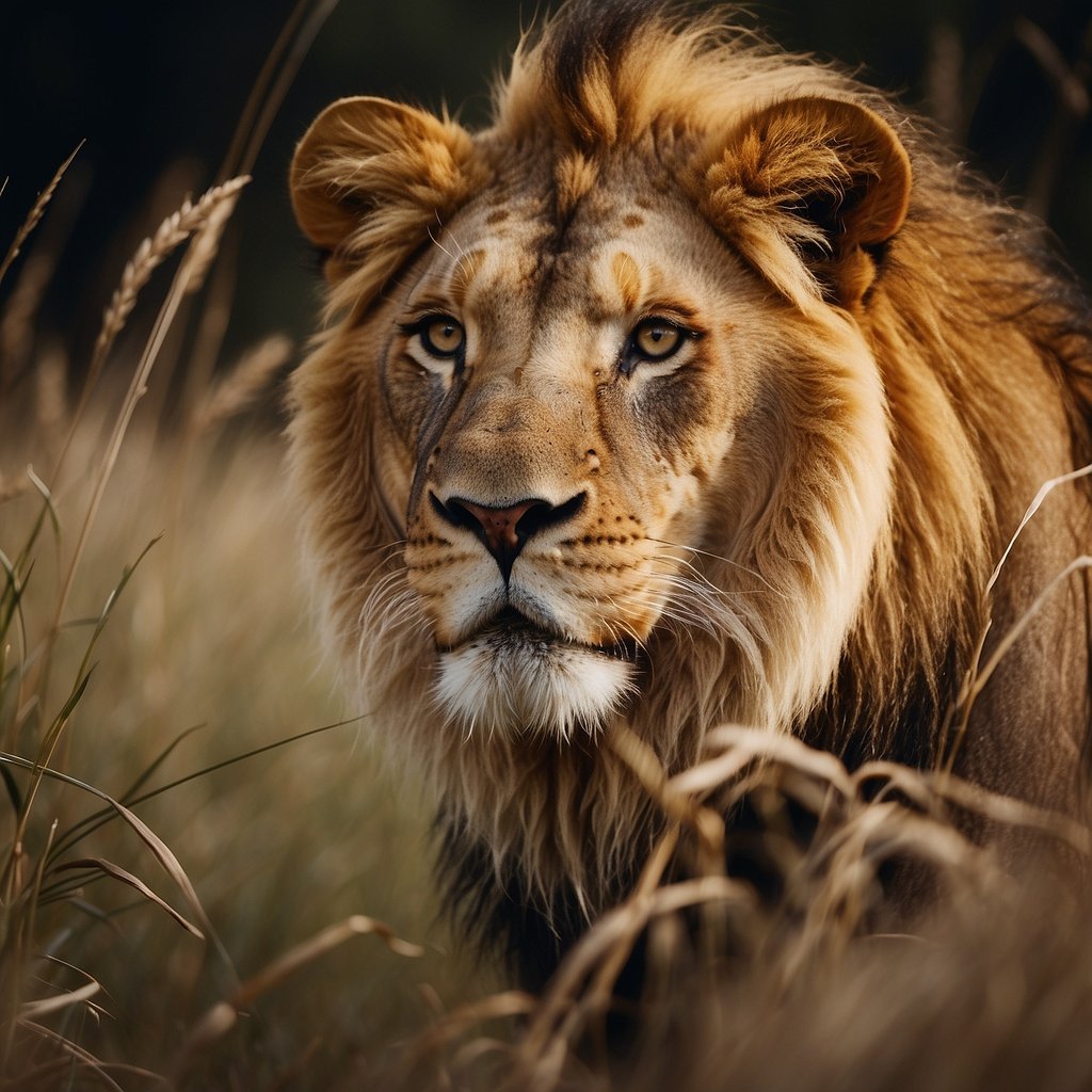 African Lion in tall grass