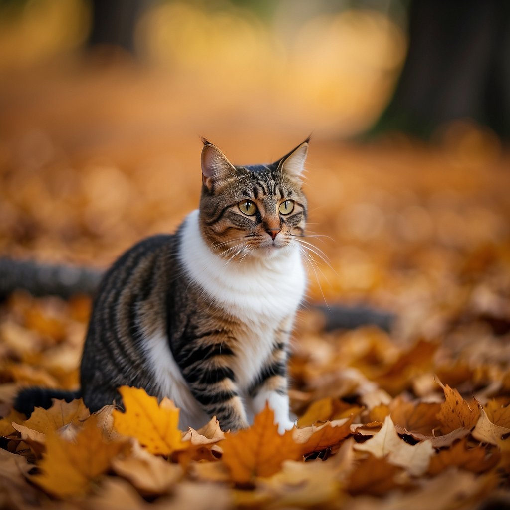cat with Fall leaves
