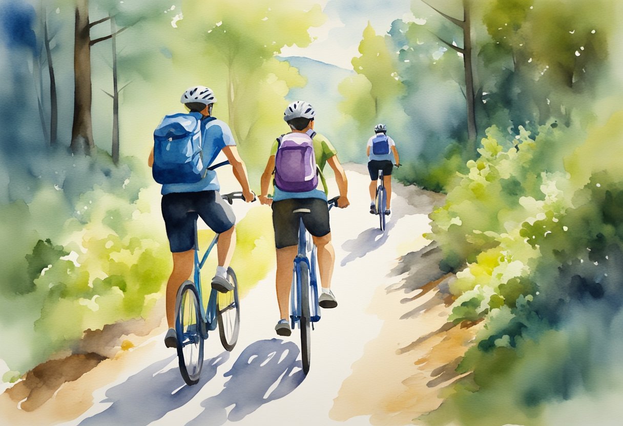 A digital watercolor of people cycling