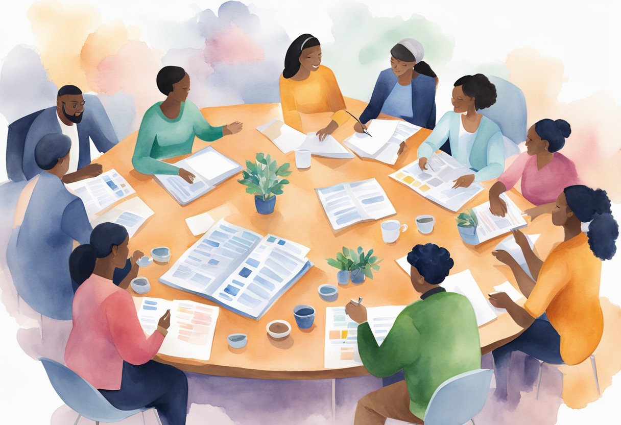 A digital watercolor of a round table meeting