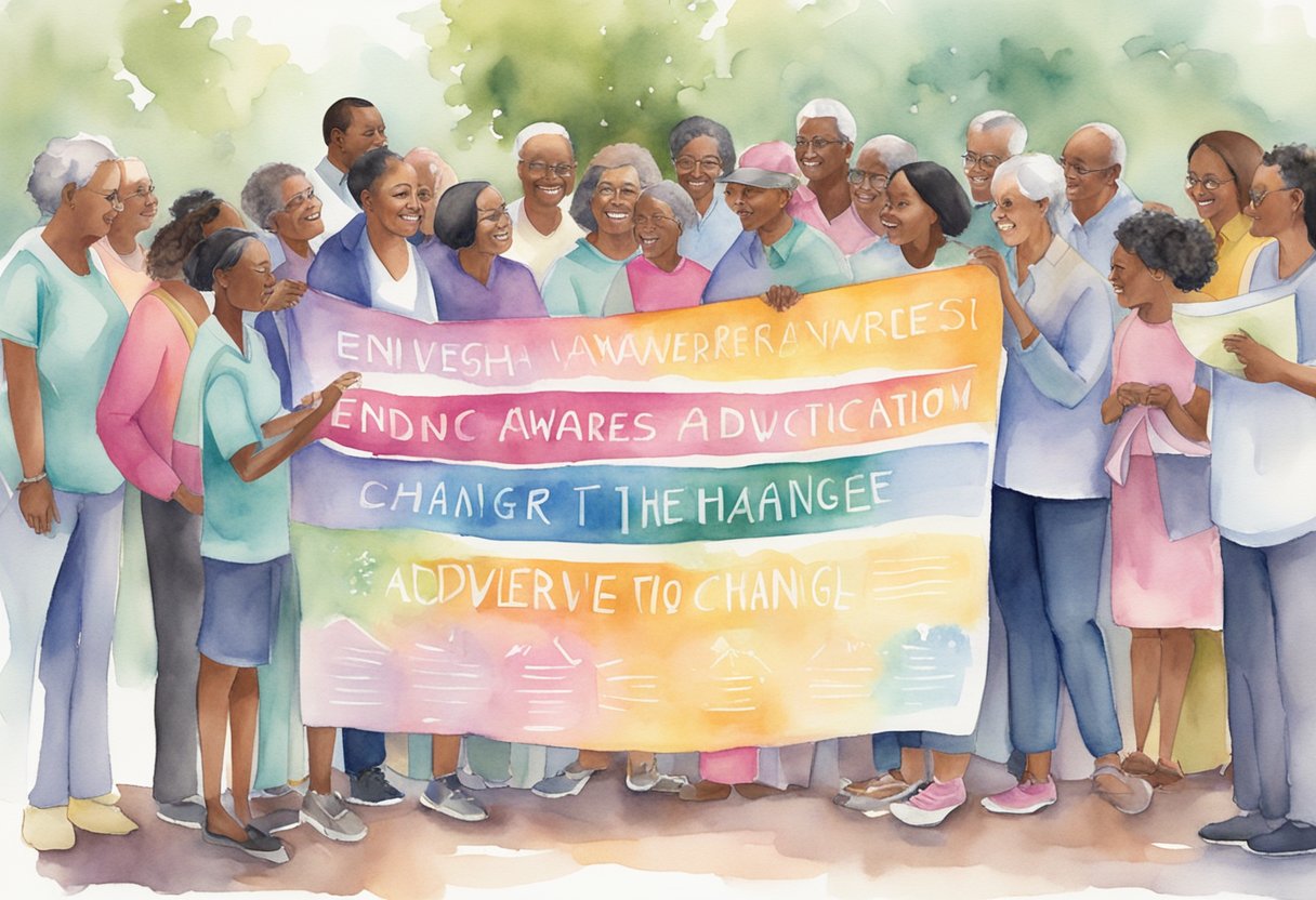 A digital watercolor of cancer advocy