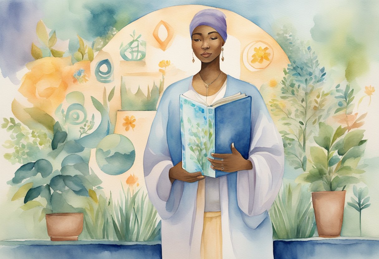 A digital watercolor of a woman reading