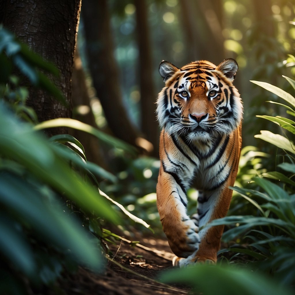 tiger walking in forest