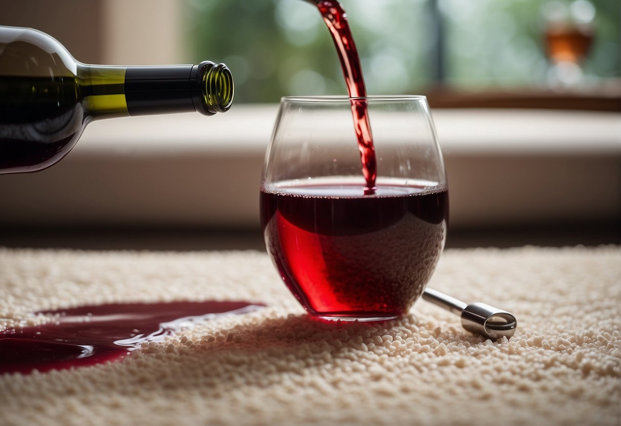 wine glass on carpet and a spilled wine 