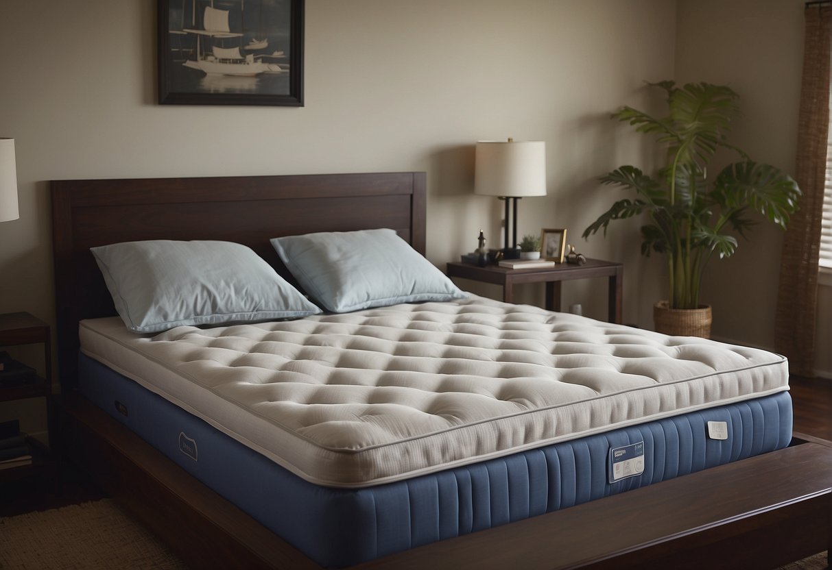 a bedroom with an air mattress on a bed frame