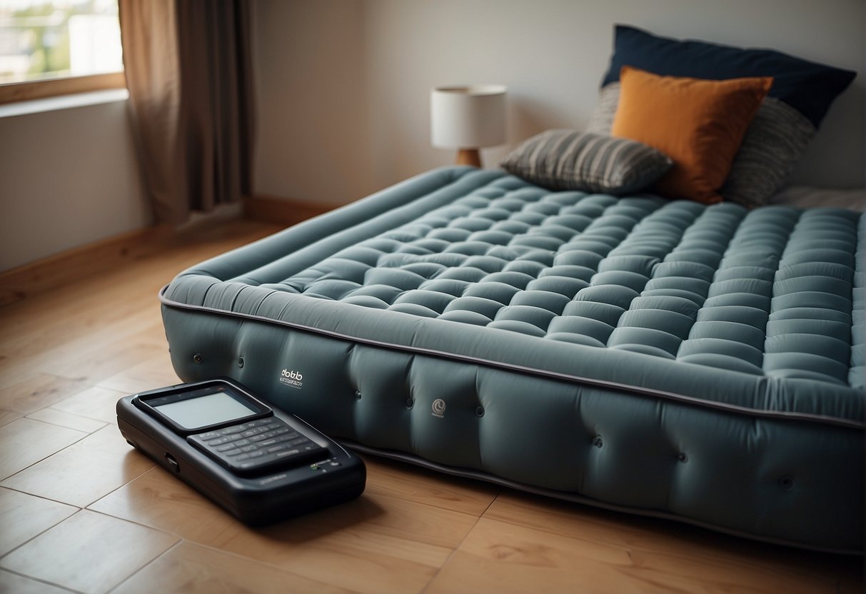 air mattress with pillows at the top on a room