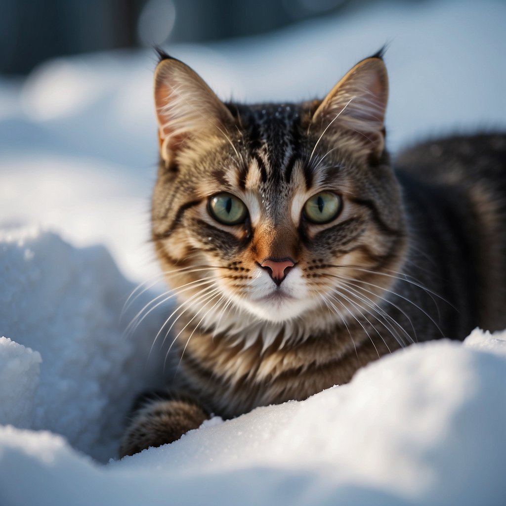 cat in snow drift