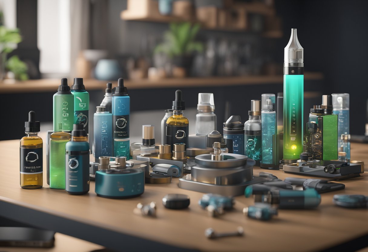 vapes and e-liquid on a table