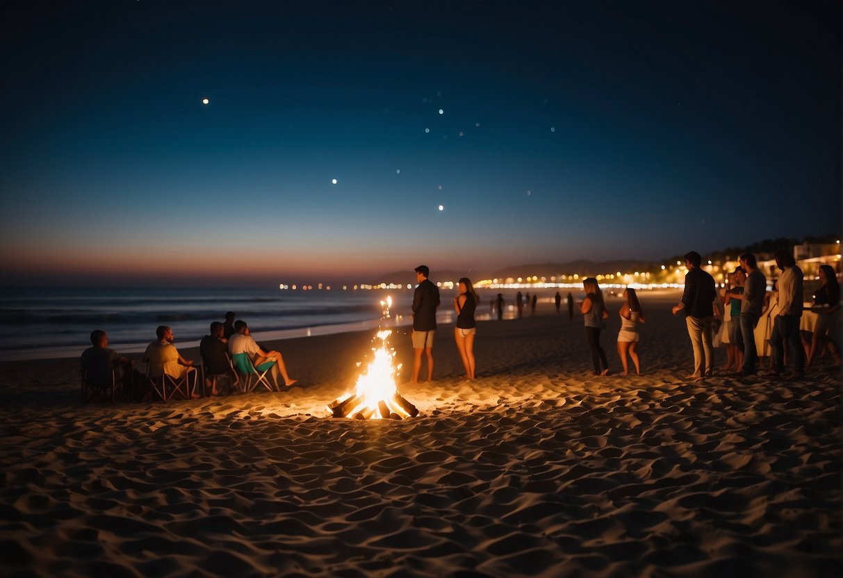 people enjoying bonfire at the beach