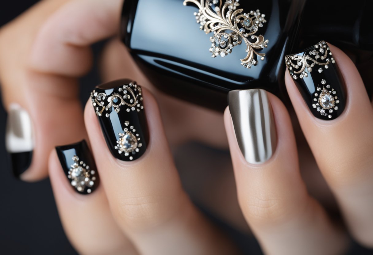 Embellished Black Nail Designs