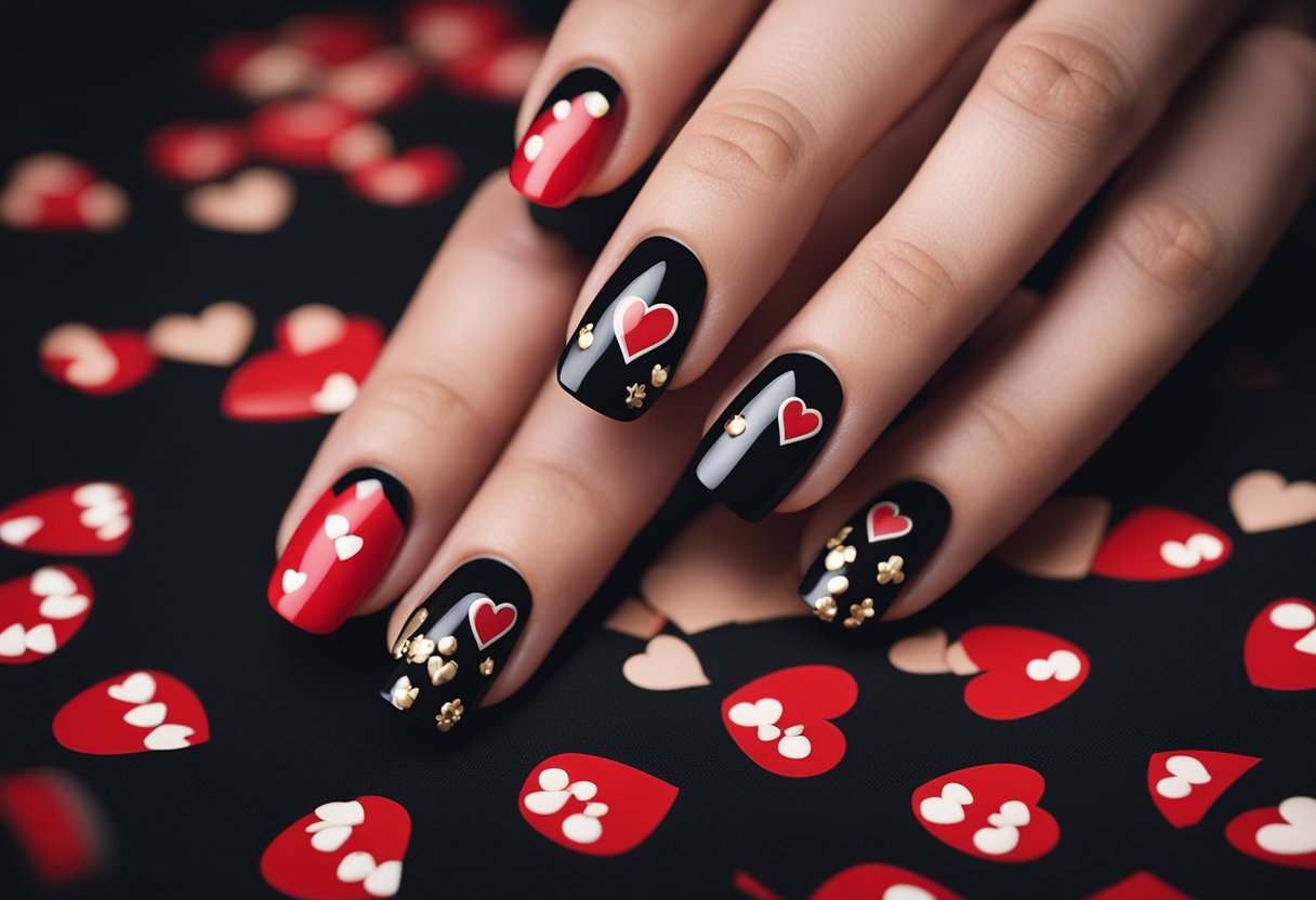 Black Nail Designs with Hearts