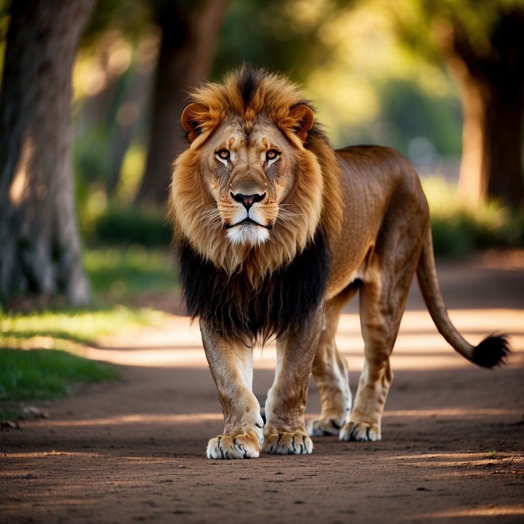 African lion walking in forest