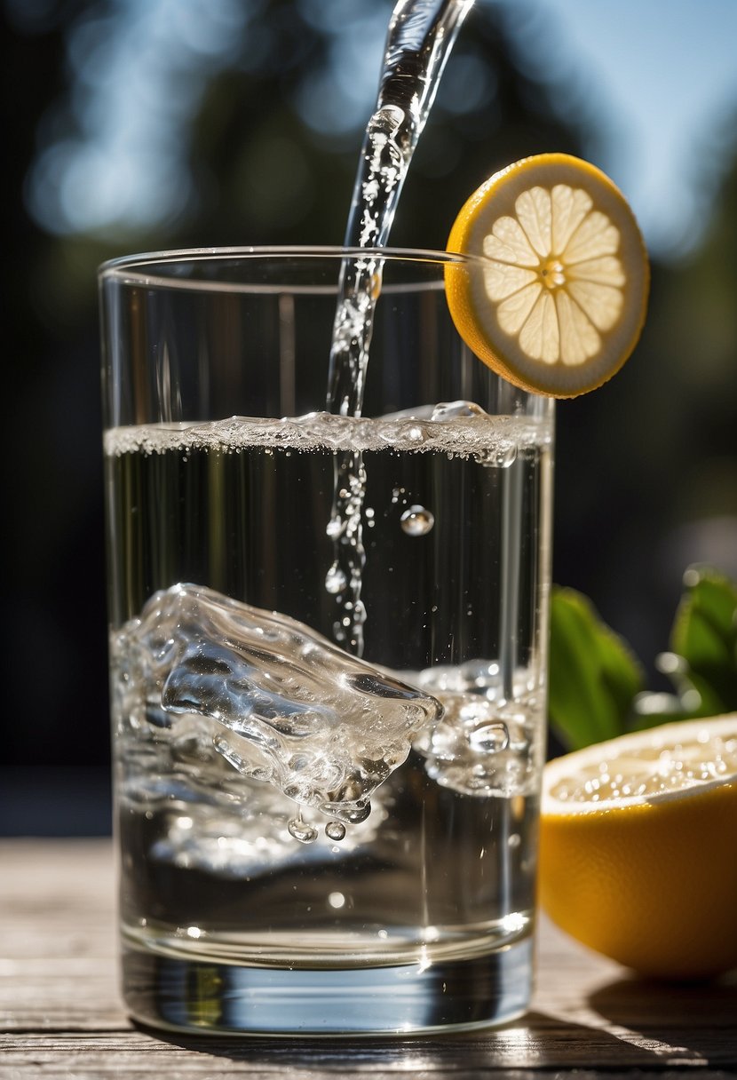 tap water with ice and a slice of lemon