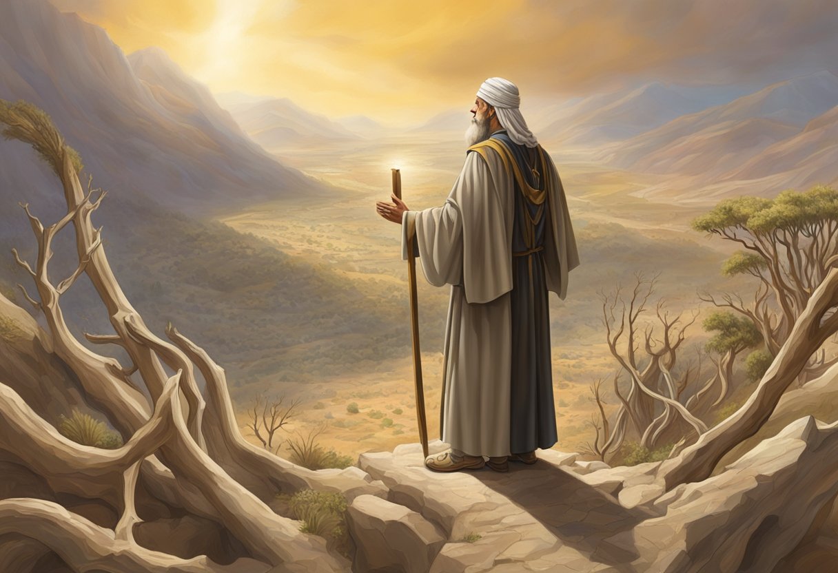 Ezequiel segurando um cajado saindo do vale de ossos secos