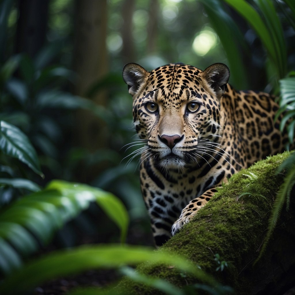Jaguar in green forest