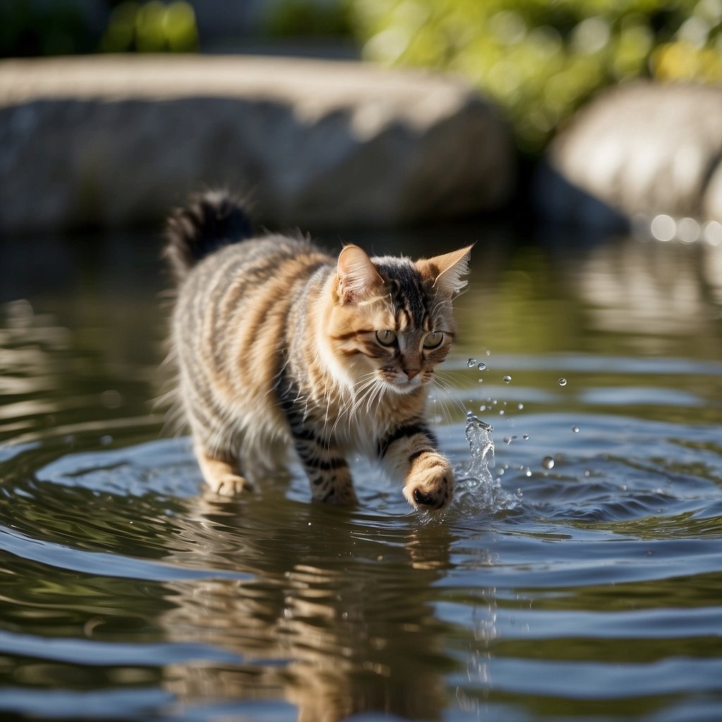 cat splashing about in water