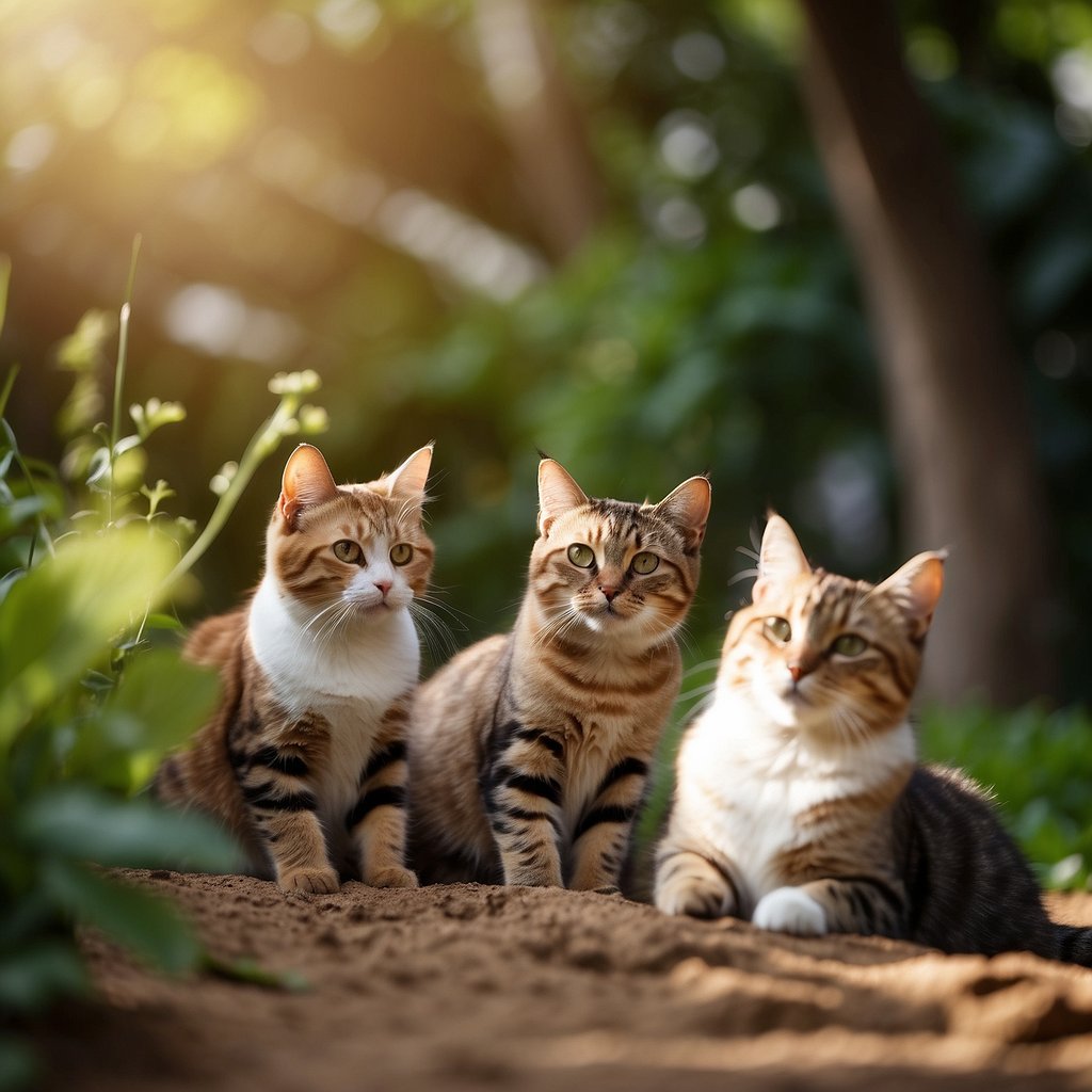 three outdoor cats