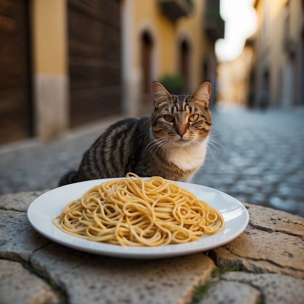 kitty with spaghetti