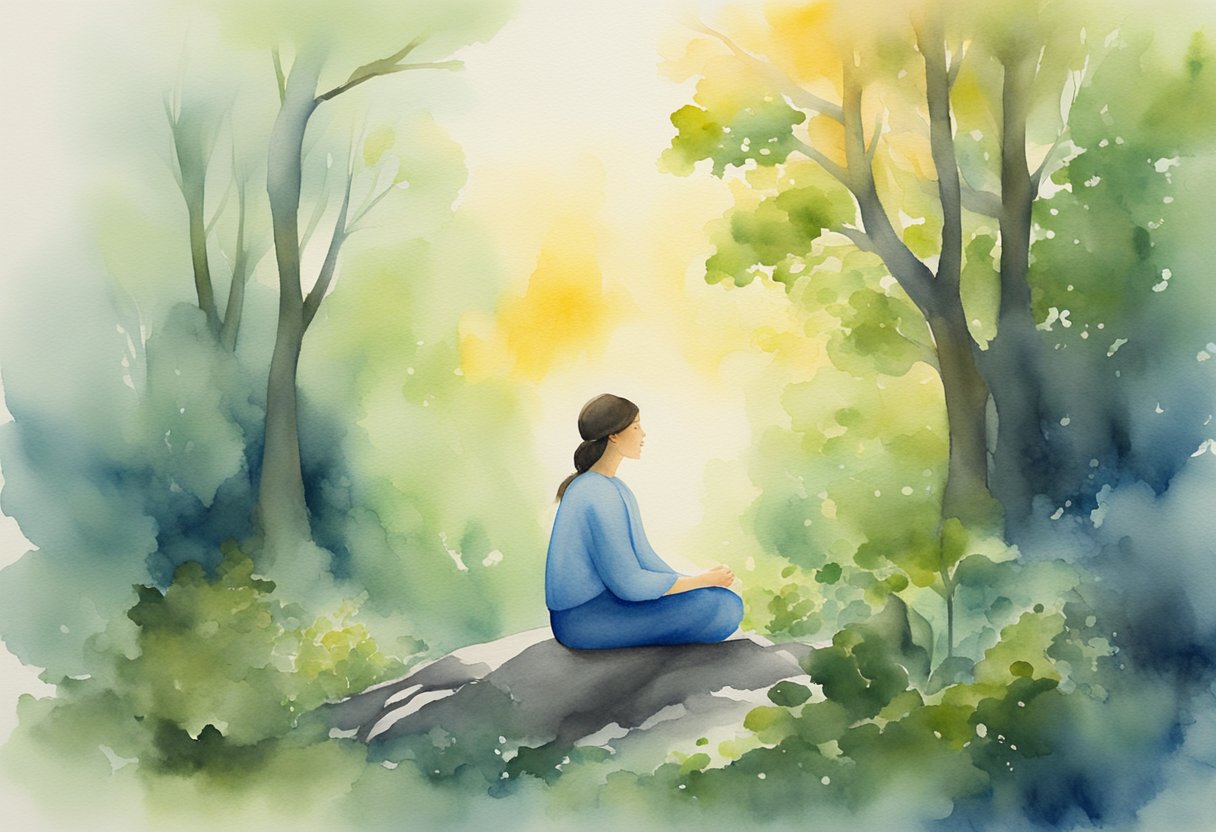 A digital watercolor of a woman taking in nature