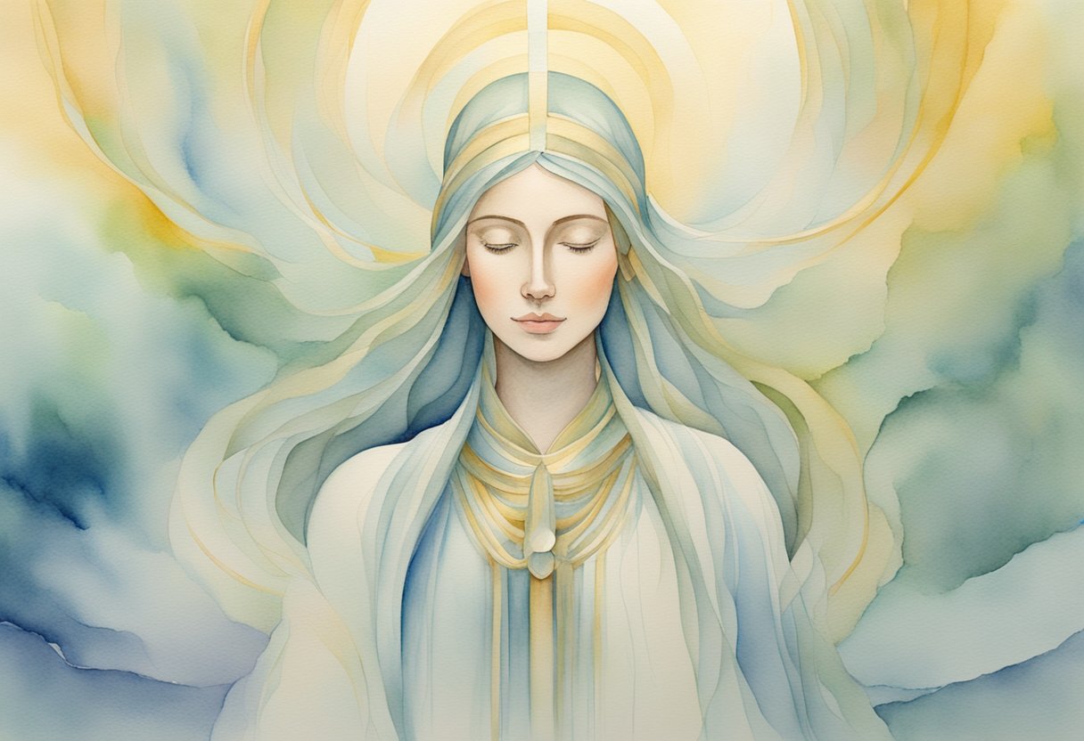 A digital watercolor of a spiritual woman