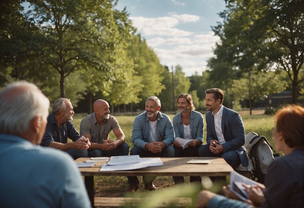 A photo of a outdoor round table meeting