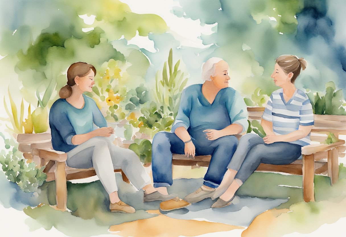 A digital watercolor of an afternoon on a park bench