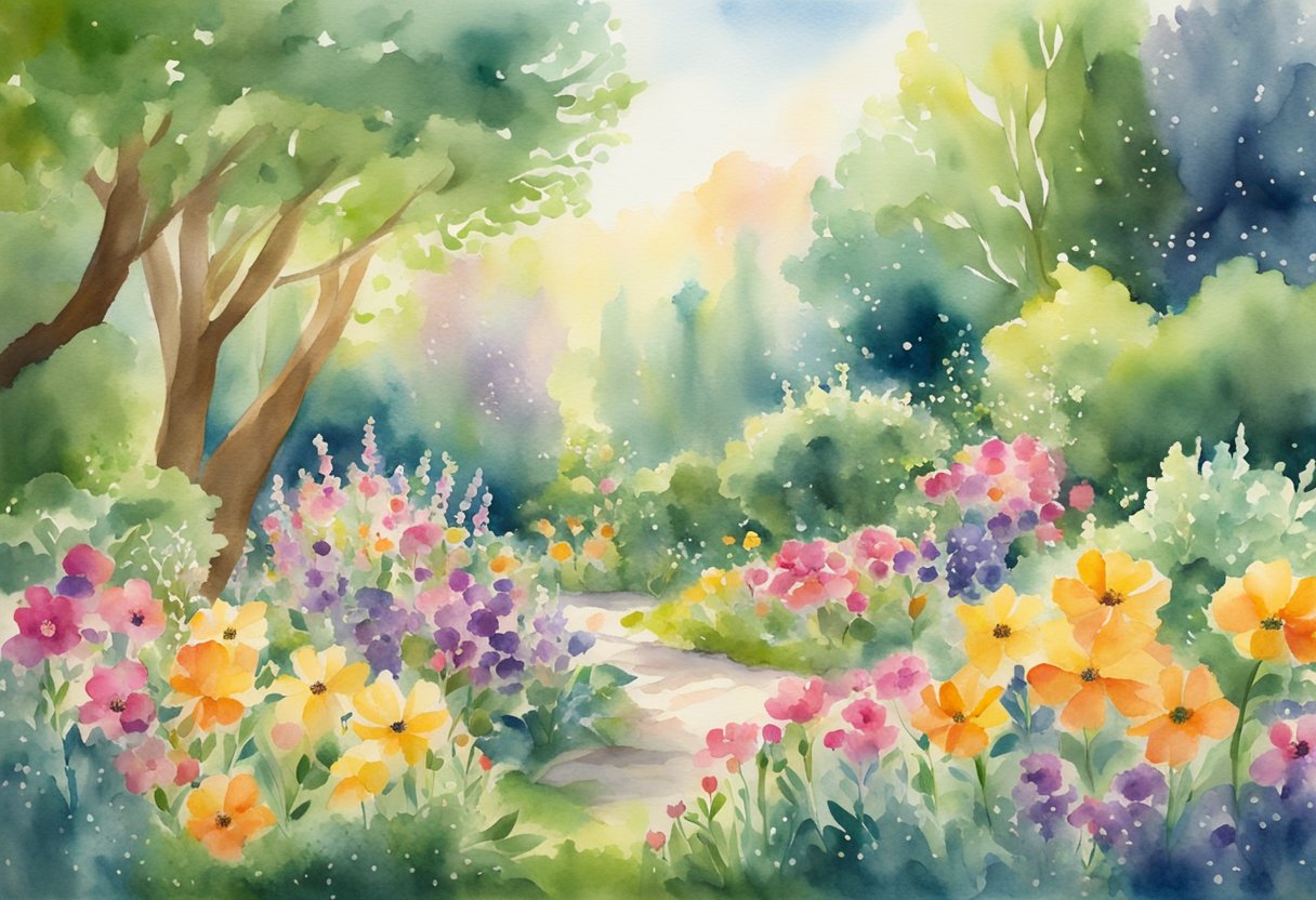 A digital watercolor of wildflowers in the forest