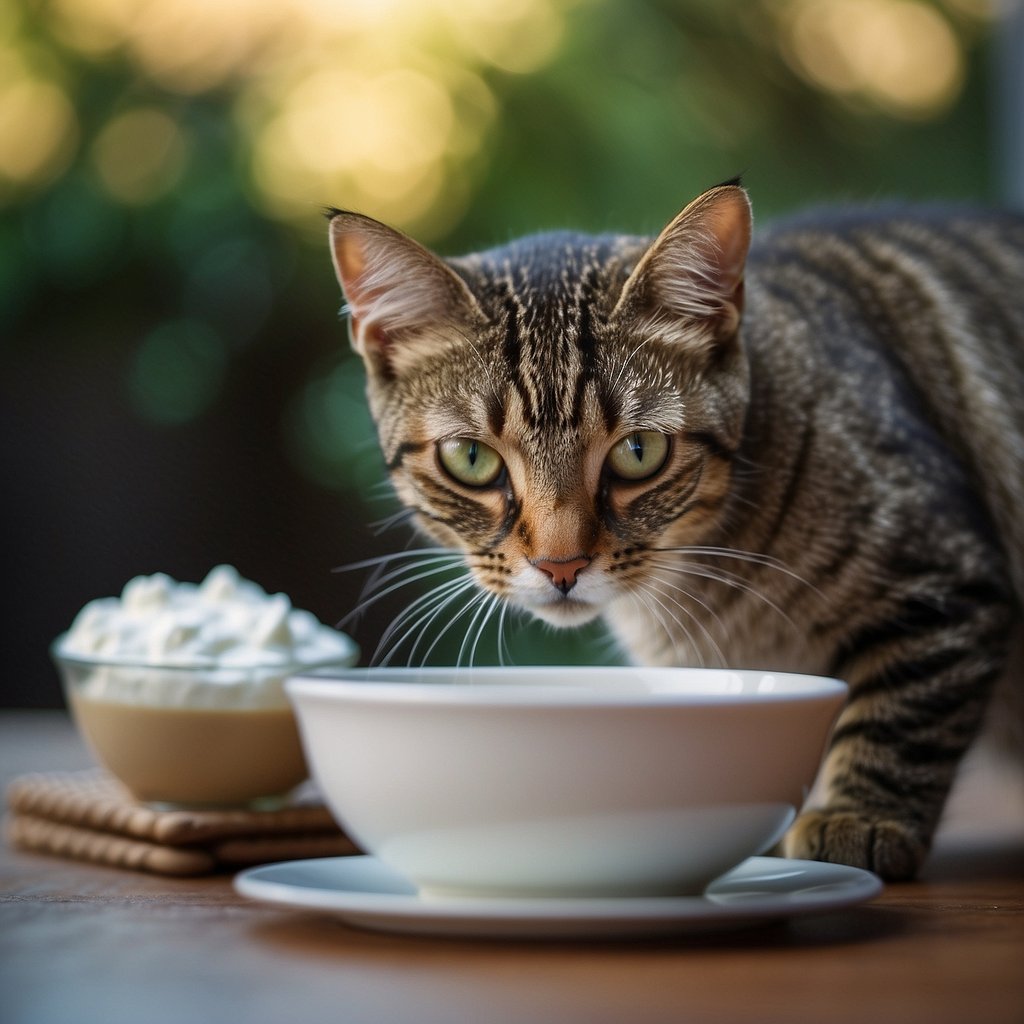 cat with bowl of yogurt