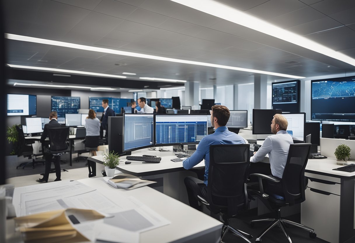 Individuals working intently on their computers at their desks in an office.