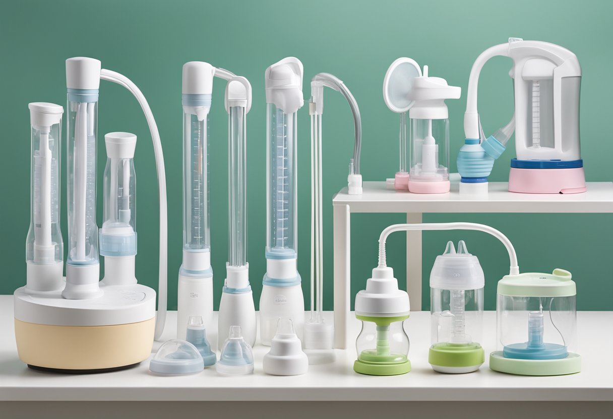 different types of breast pump on a table