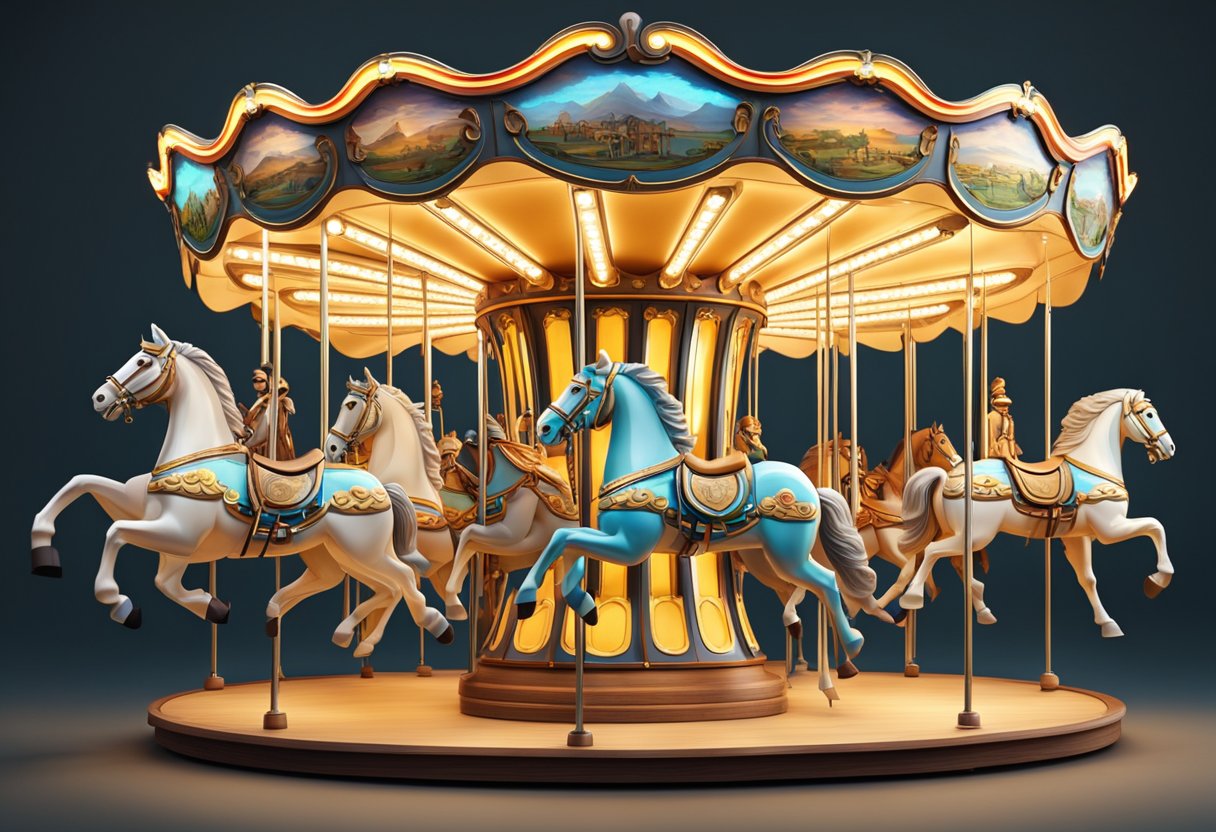artwork of a merry go round, merry go round and carousel