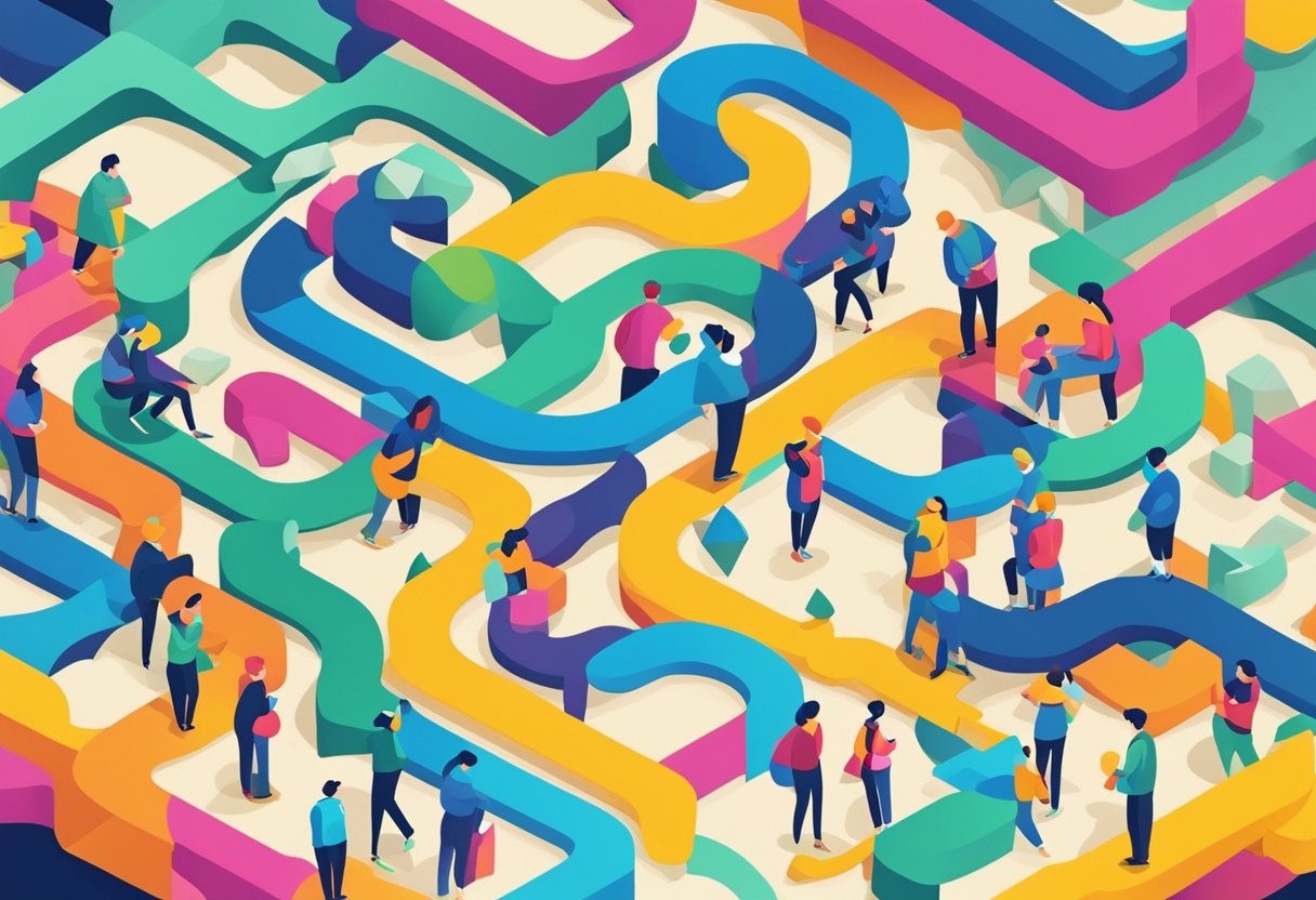 An isometric illustration of a human maze