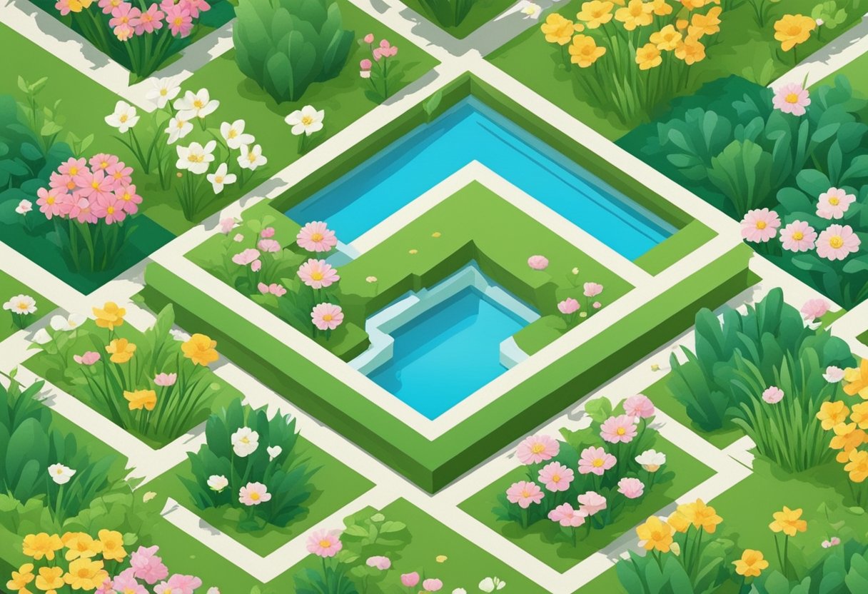 An isometric illustration of a garden
