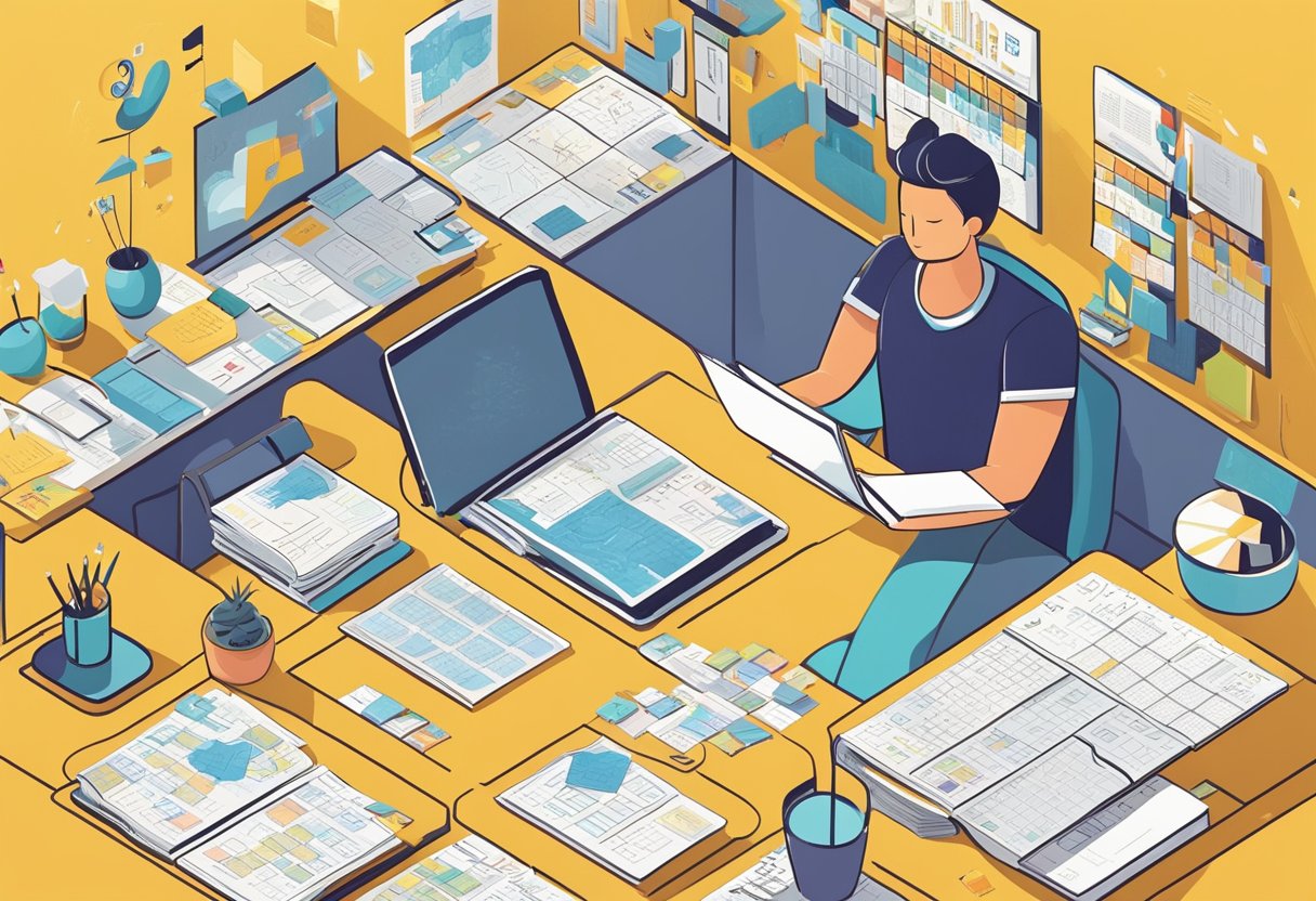An isometric illustration of a person in their office