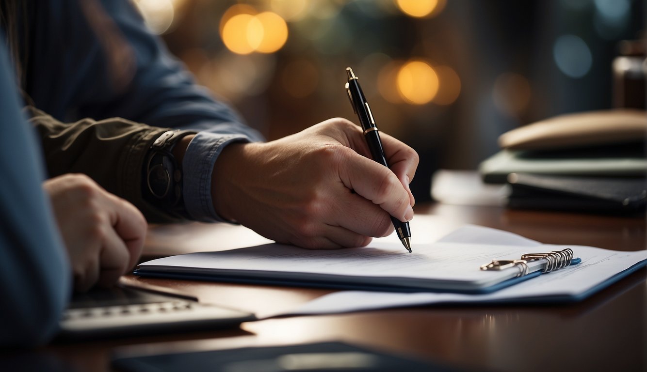 A traveler's profile form being filled out with a pen on a clipboard