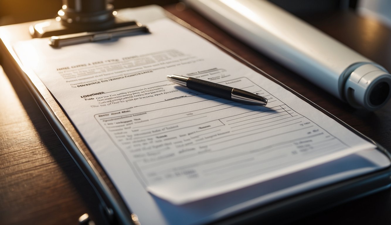 A stack of tanning bed release forms on a clipboard with a pen