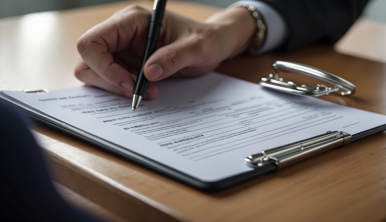 A hand holding a pen signs a hair consent form on a clipboard