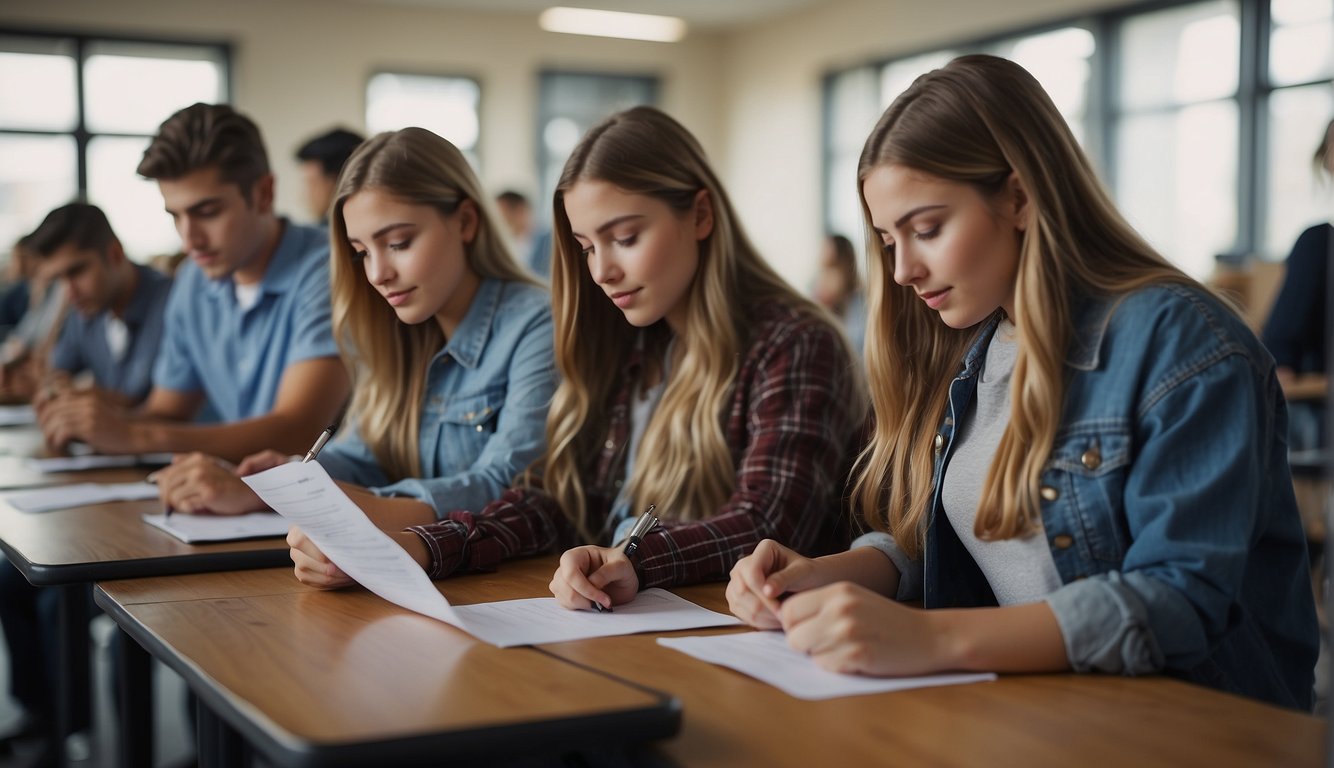 High school students filling out career planning questionnaires