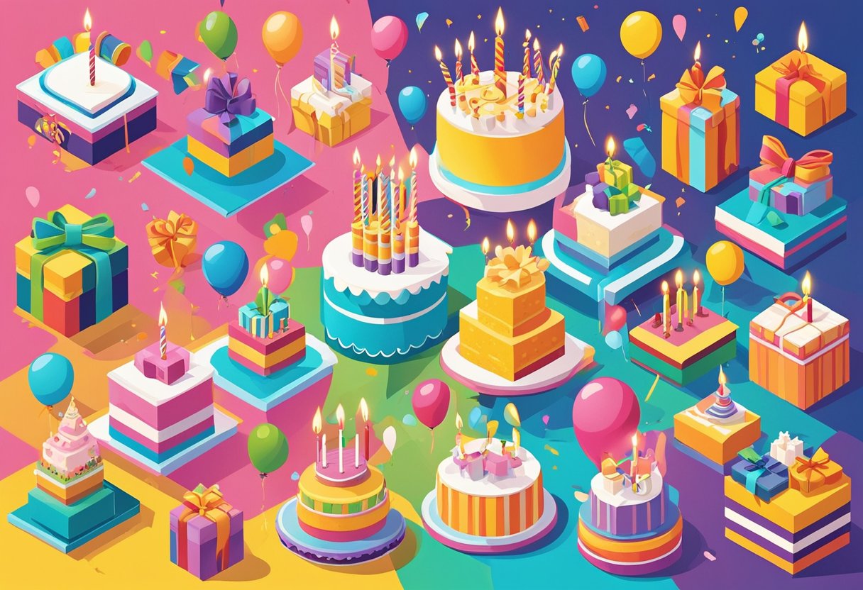 A colorful array of birthday quotes fills the page, with vibrant fonts and decorative elements, creating a festive and celebratory atmosphere