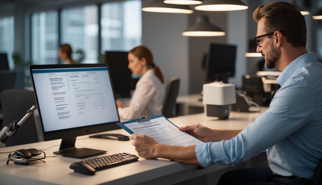 A client sits at a desk filling out a laser hair removal consultation form. The consultant stands nearby, ready to assist